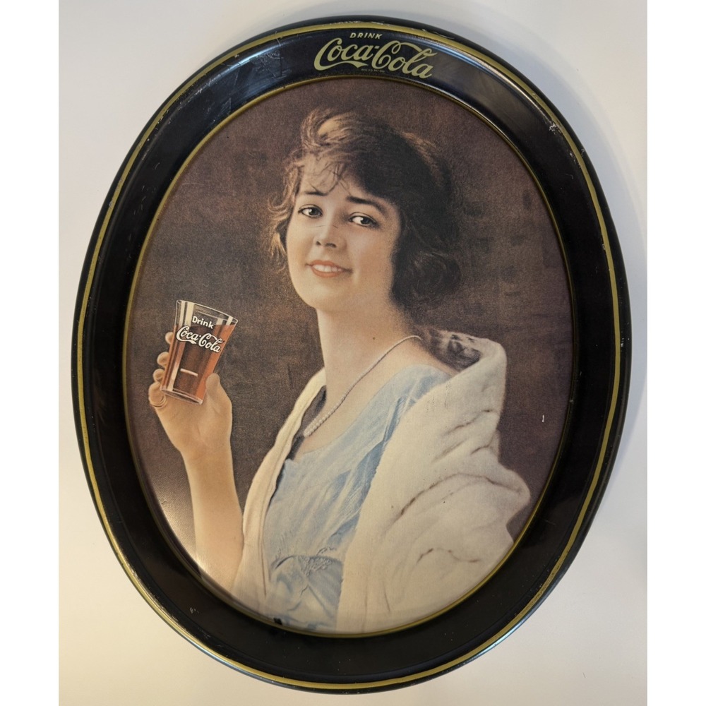 Vintage Drink Coca Cola"Gibson Girl" Oval Tin Tray 1973 Made In USA